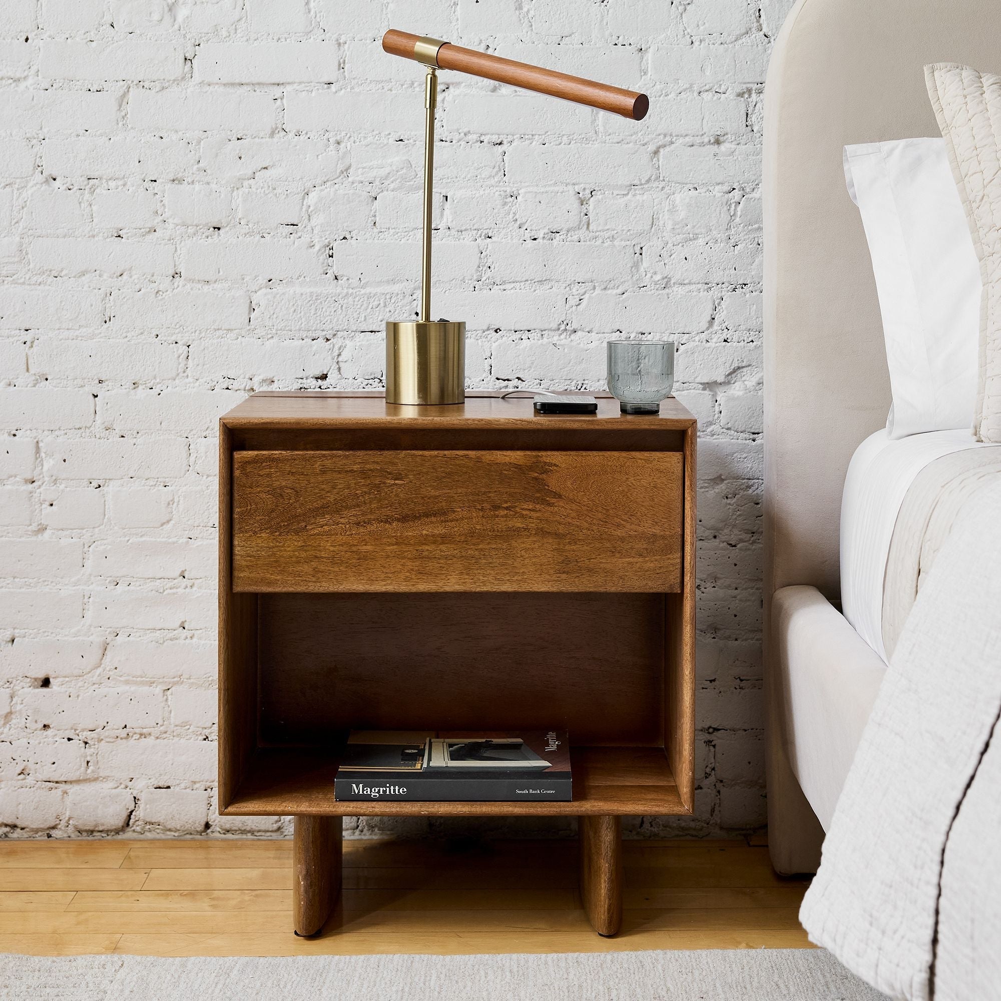 Wood Base LED Lamp with USB Port | Modern Wood LED Desk Lamp with USB | Compact LED Table Lamp – Wood & USB | Axis Compact Swivel Wood LED Table Lamp with USB (18”)