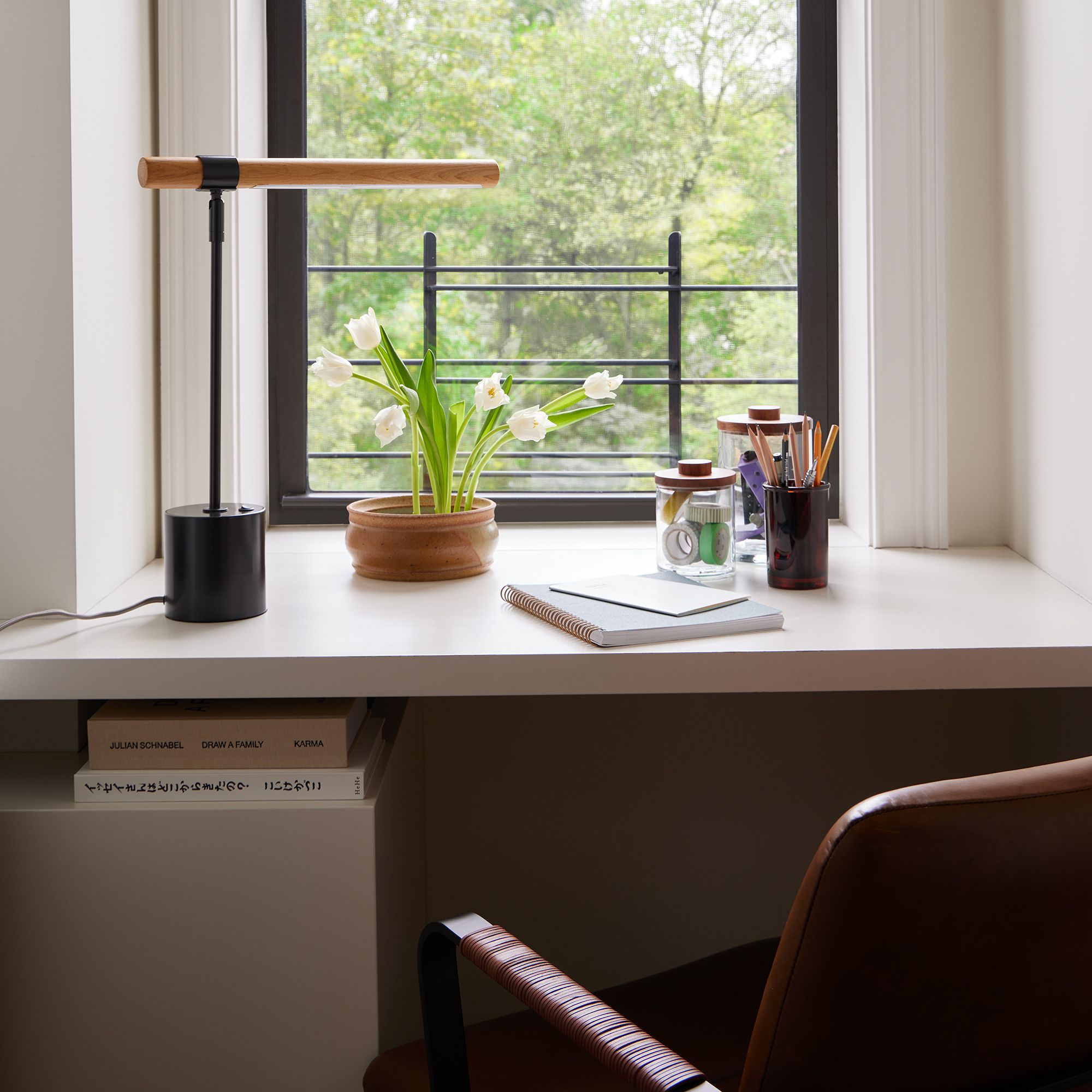 Wood Base LED Lamp with USB Port | Modern Wood LED Desk Lamp with USB | Compact LED Table Lamp – Wood & USB | Axis Compact Swivel Wood LED Table Lamp with USB (18”)