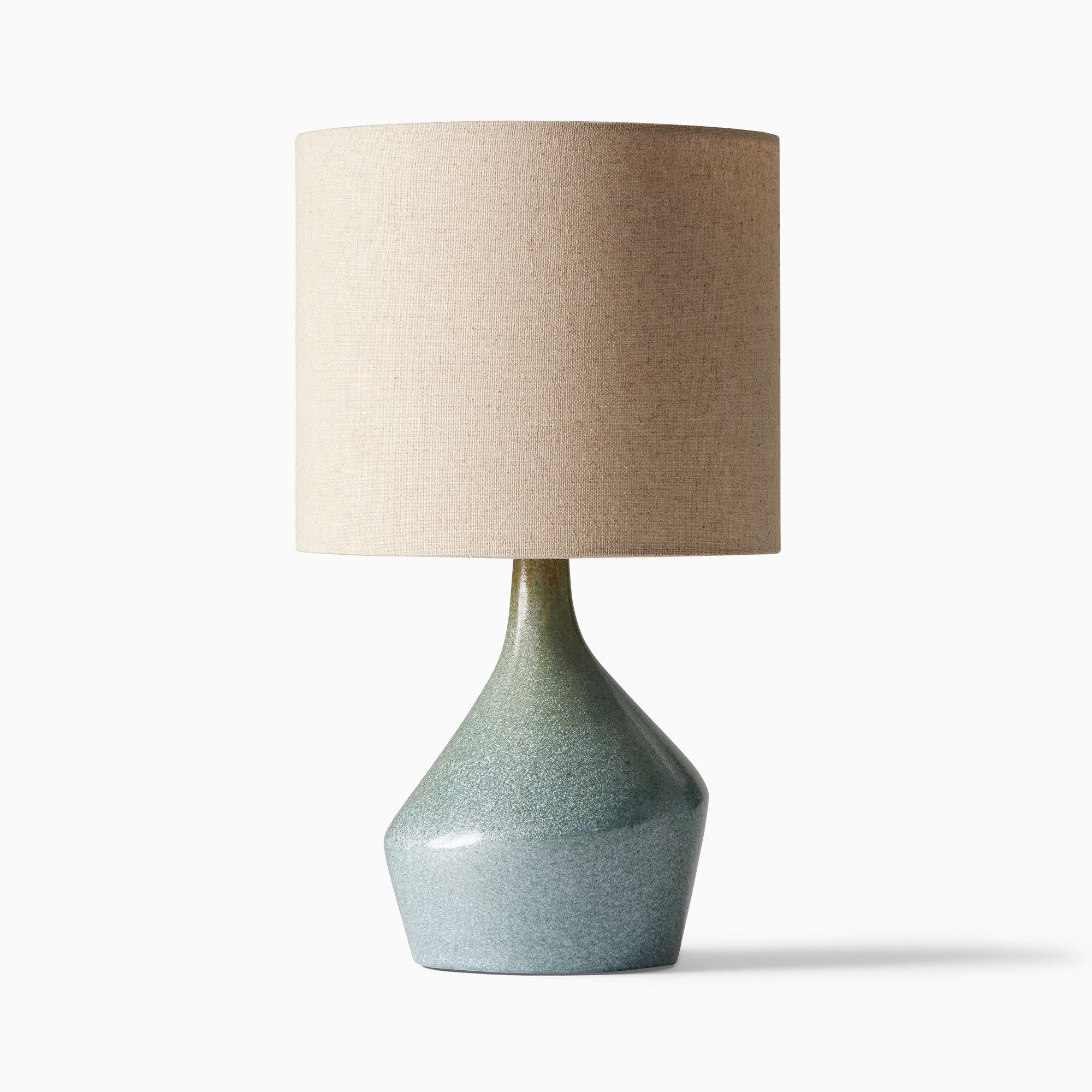 Lampe de Table Asymétrique en Céramique (43 cm) | Éclairage Sculptural avec Abat-jour en Lin