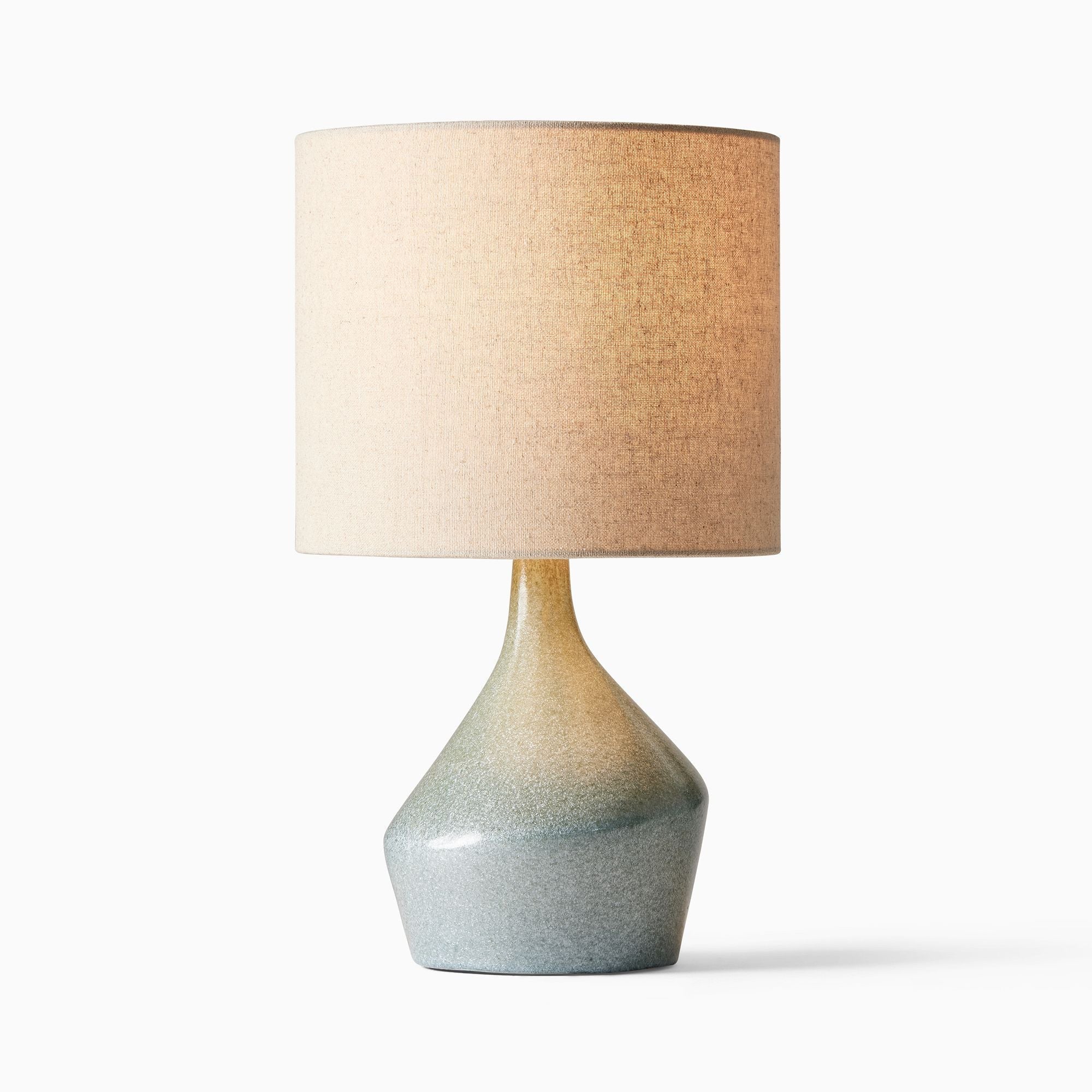 Lampe de Table Asymétrique en Céramique (43 cm) | Éclairage Sculptural avec Abat-jour en Lin