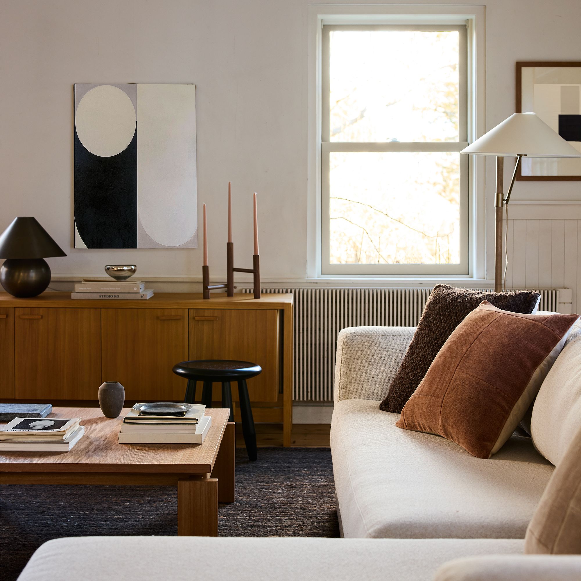Devon Floor Lamp 64" – Antique Brass & Ash Wood | Modern Ambient Lighting