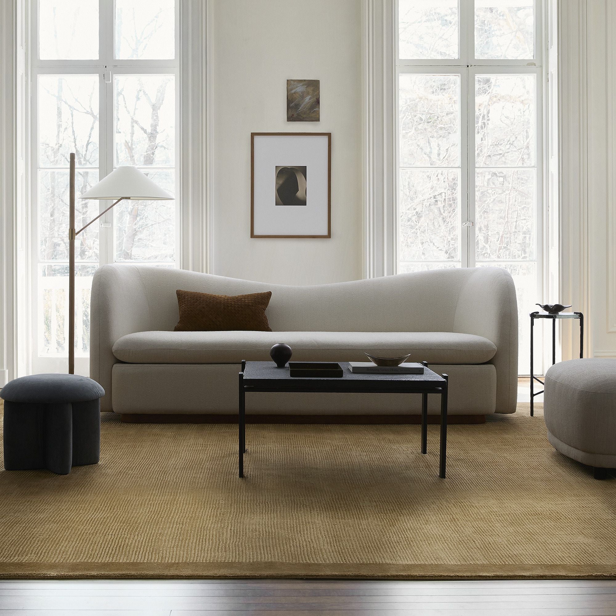 Devon Floor Lamp 64" – Antique Brass & Ash Wood | Modern Ambient Lighting