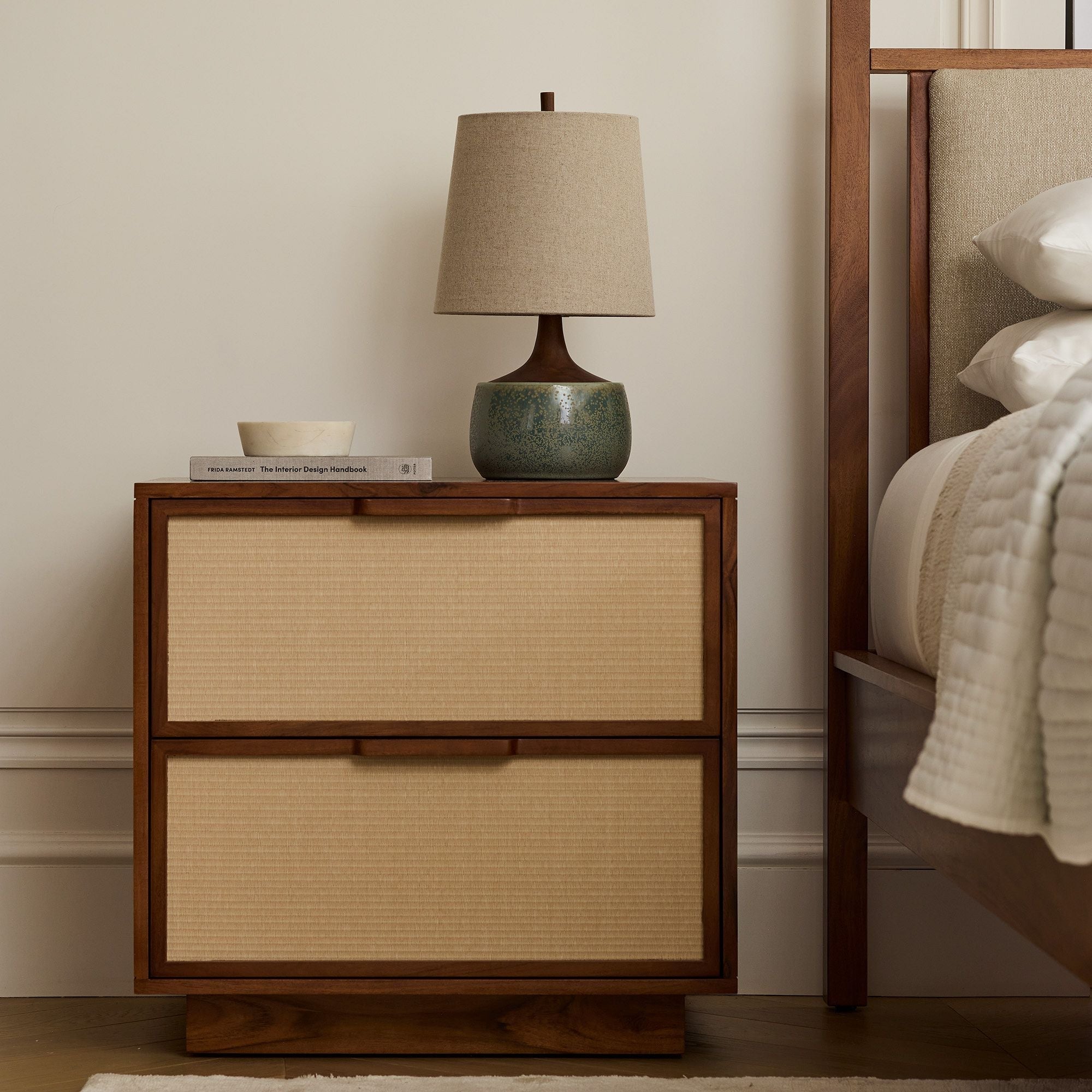 Bingley Ceramic & Wood Table Lamp by Walker & Co – Natural Linen Shade, 16.5"-22", UL Certified Lighting
